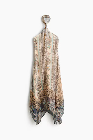 H & M - Chiffon Halterneck Dress - Light Beige/Patterned | H&M (US, CA, MX)