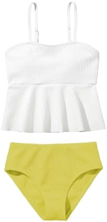 SHENHE Girl's 2 Piece High Waisted Ruffle Waffle Swimsuit Bathing Suit Bikini Sets | Amazon (US)