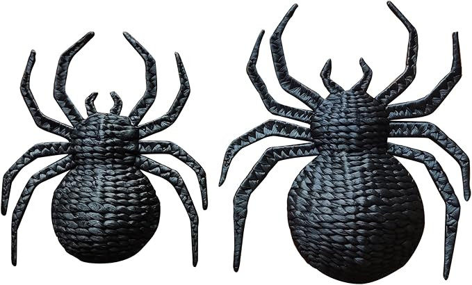 VNTSignature Set of 2 Handwoven Black Water Hyacinth Spider Wall Decor Halloween or Gothic Accent | Amazon (US)