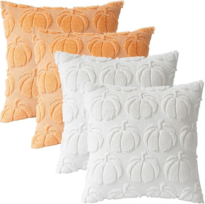 Pumpkin Fall Decorative Throw Pillow Covers 20"x20", Set of 4 Soft Faux Fur Pillow Covers for Aut... | Amazon (US)
