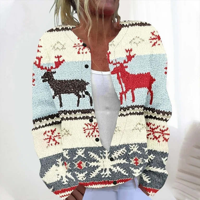 Coorders No Boundaries Women Open Front Cardigan Sweaters,Christmas Long Sleeve Cable Knit Button... | Walmart (US)