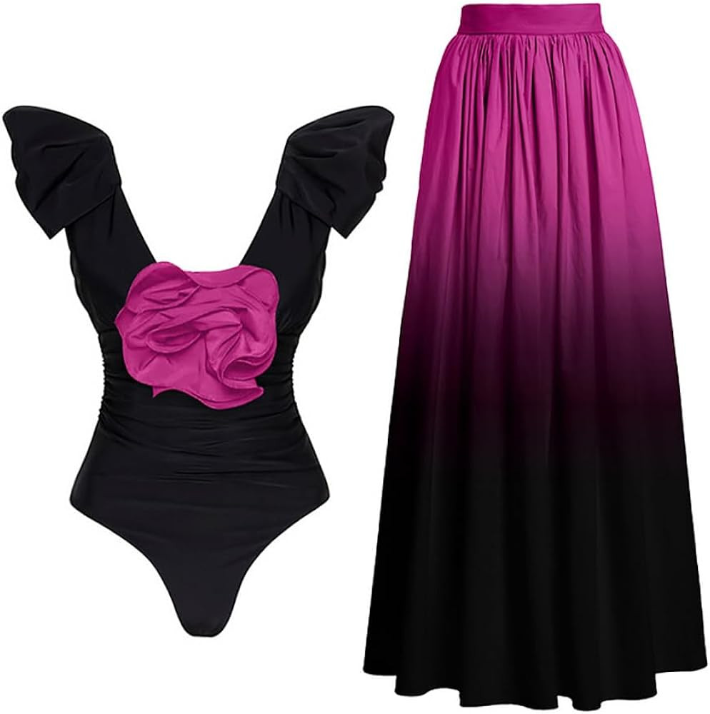 IMEKIS Womens 2 Piece Swimsuit with Cover Ups Set Retro Floral Print One Piece Swimwear Sarong Su... | Amazon (US)