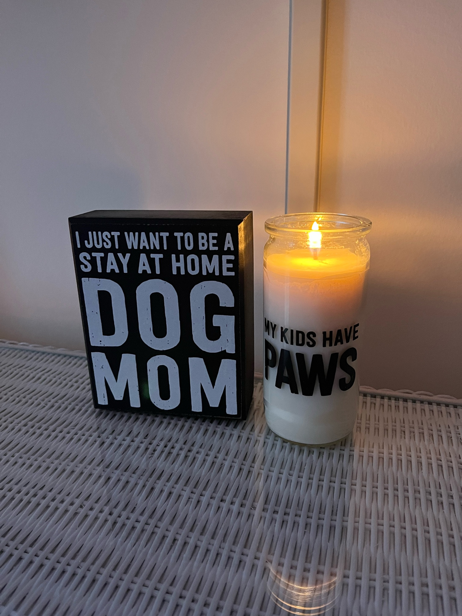 Stay At Home Dog Mom Caption Sign and Candle 

#LTKhome