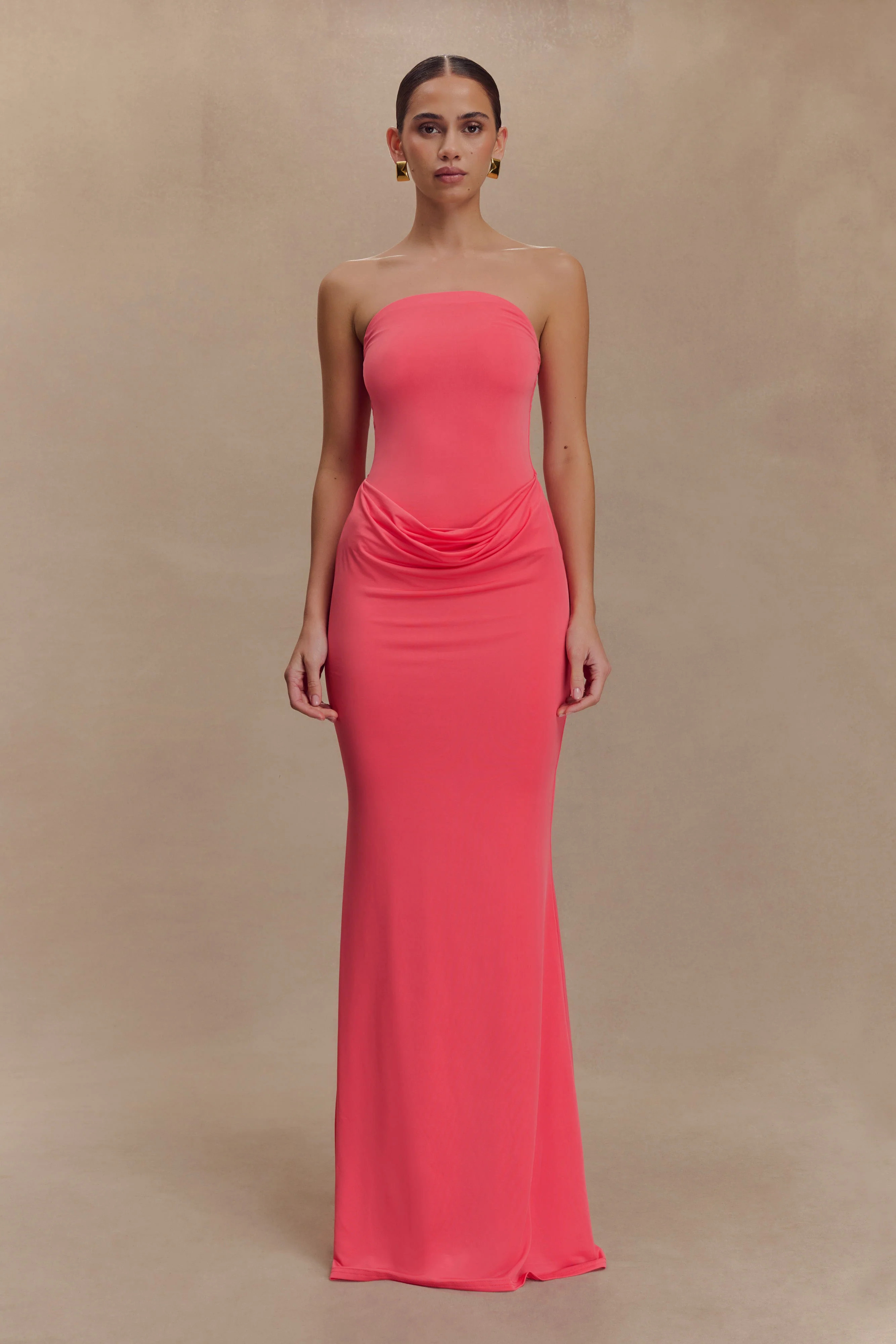Strapless Slinky Maxi Dress - Coral | MESHKI US