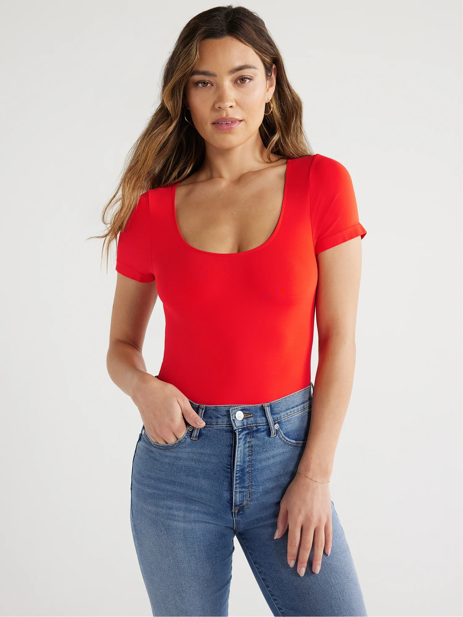 Sofia Jeans Women's and Plus Seamlessly Smoothing Scoop Neck Bodysuit with Short Sleeves, Sizes X... | Walmart (US)