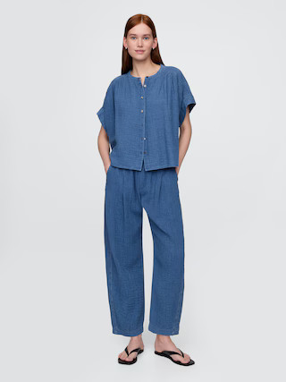 Crinkle Gauze Denim Easy Barrel Pants | Gap (US)
