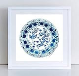 Blue and White China Plate 9 Art Print of Watercolor Painting | Amazon (US)
