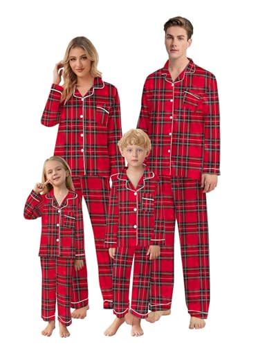 Christmas Family Pajamas Matching Sets Silk Satin Long Sleeve Button Up Pj Set Sleepwear, Red Scotland, X-Large | Amazon (US)
