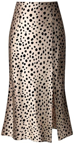 Keasmto Leopard Print Skirts for Women Midi Long High Waisted Satin Silk Trendy Summer Animal Party Aline Casual Side Split Hem Sexy Slit Skirt Cheetah M | Amazon (US)