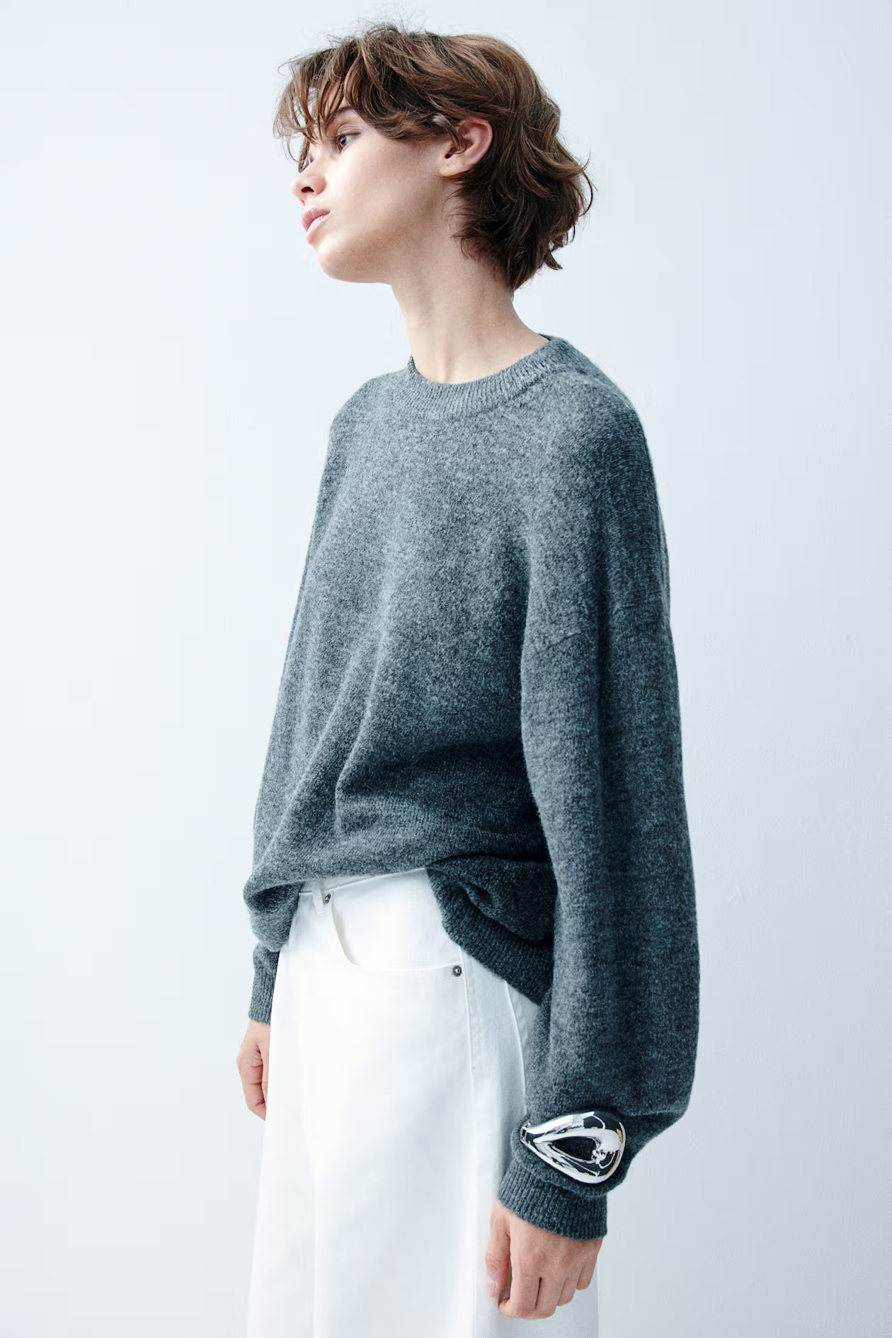 Knitted jumper - Round neck - Long sleeve - Dark grey marl - Ladies | H&M GB | H&M (UK, MY, IN, SG, PH, TW, HK)