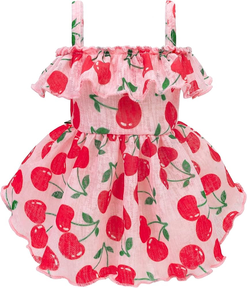 Fitwarm Cherry Dog Dress - Ruffled Hawaiian Girl Dog Clothes, Pink, Large | Amazon (US)
