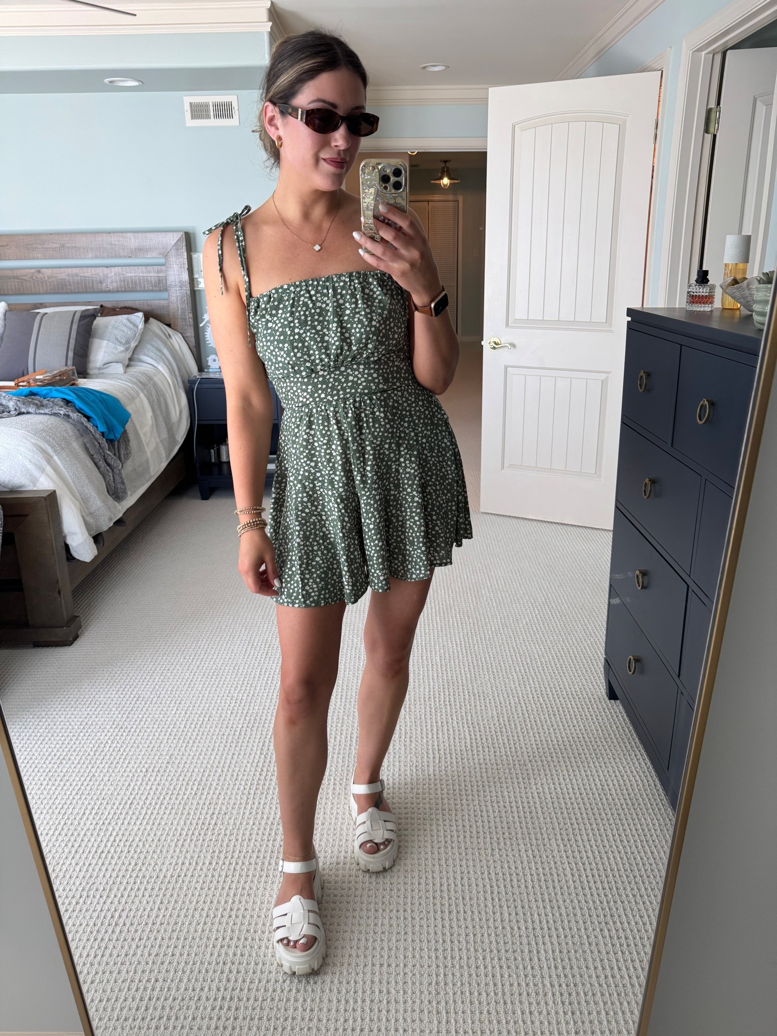 Summer romper, vacation outfits, country concert outfit, country concert look, country concert dress, country concert romper, flower romper, country romper, country dress, green romper, green dress, every day gold necklace, clover necklace, Y2K sunglasses, trendy sunglasses, chic sunglasses, Amazon sunglasses, retro sunglasses, oval sunglasses, white platform sandals, white sandals, platform sandals, chunky sandals 

#LTKSummerEdit #LTKFindsUnder50 #LTKStyleTip