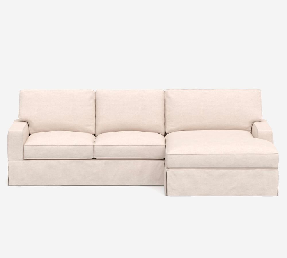PB Comfort Square Arm Slipcovered Sofa Double Wide Chaise Sectional | Pottery Barn (US)