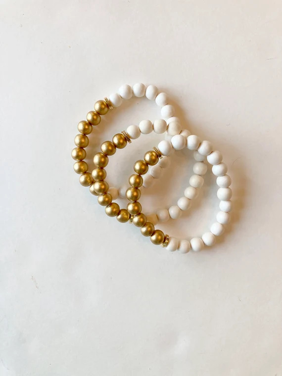 WhiteGold wood beaded bracelet | Etsy | Etsy (US)
