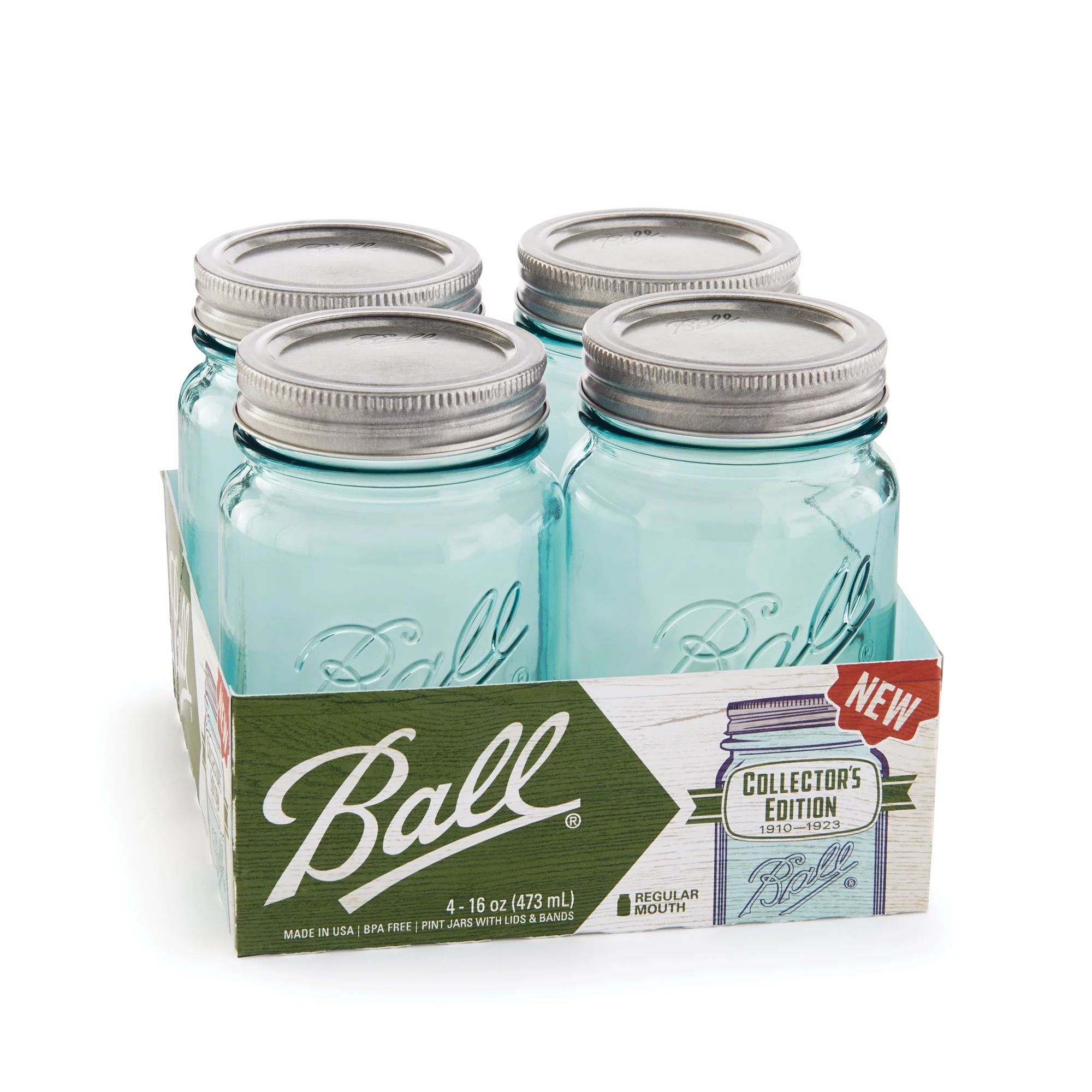 Ball Aqua Vintage Regular Mouth Pint Glass Mason Jars, 16 oz, 4 Pack | Walmart (US)