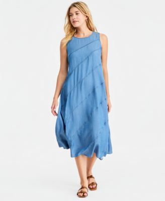 On 34th Women's Chambray Diagonal Seam Midi Dress, Macy's Exclusive - Summer Wash | Macy's
