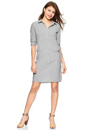 Gap Stripe Drawstring Henley Shirtdress - gray stripe | Gap US