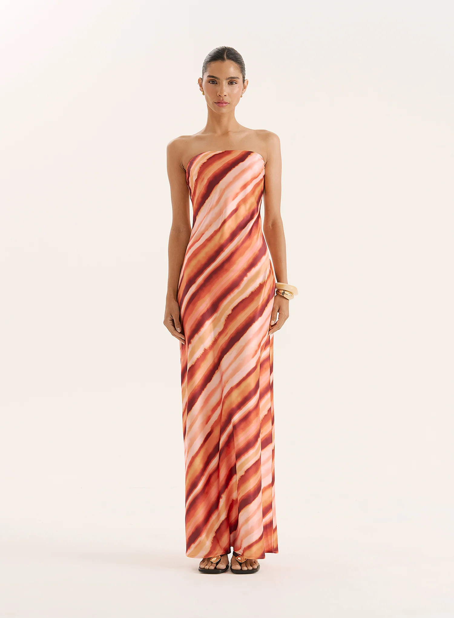 Ombre Stripe Bandeau Satin Maxi Dress- Shona | 4th & Reckless