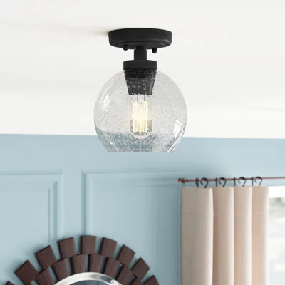 Rachael 1 - Light 7.25" Simple Globe Semi Flush Mount Fixture Finish: Matte Black | Wayfair North America