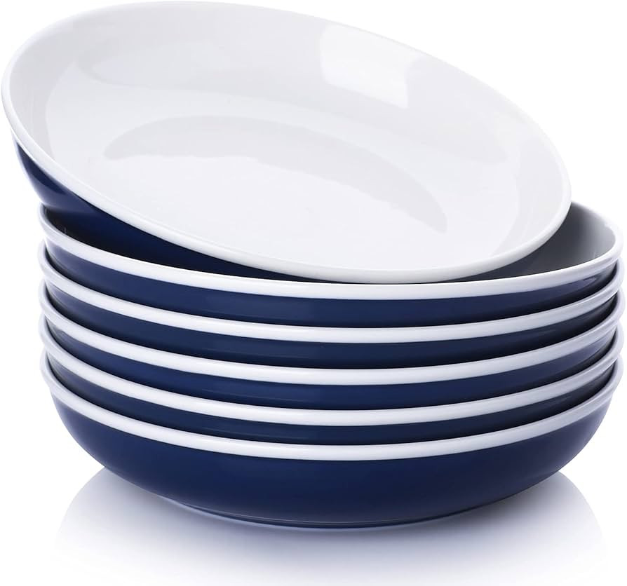 Samsle 30 Oz Pasta Bowls, Blue large Ceramic Salad, Soup, Dinner Bowls Plates, Bowl Set of 6, Ove... | Amazon (US)
