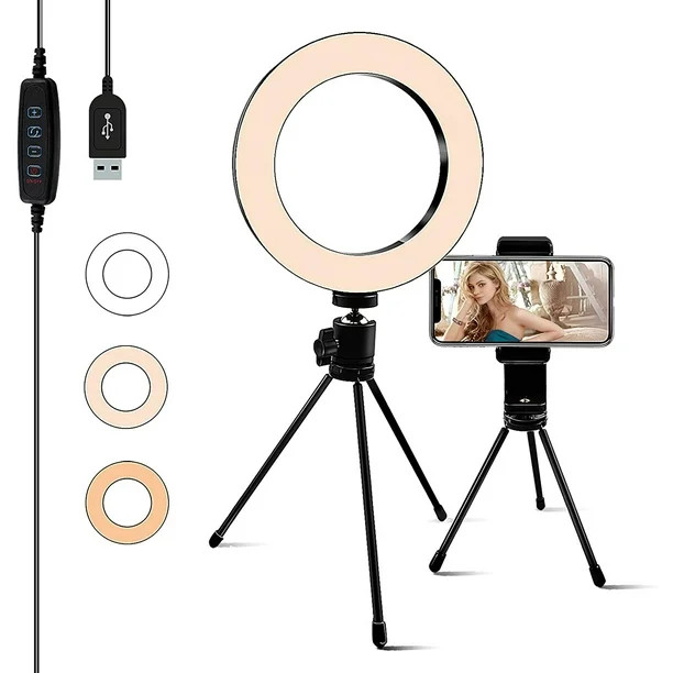 YEOLEH LED 6.3'' Ring Light with Tripod Stand &3 Light Modes & 10 Brightness Level,Dimmable Deskt... | Walmart (US)