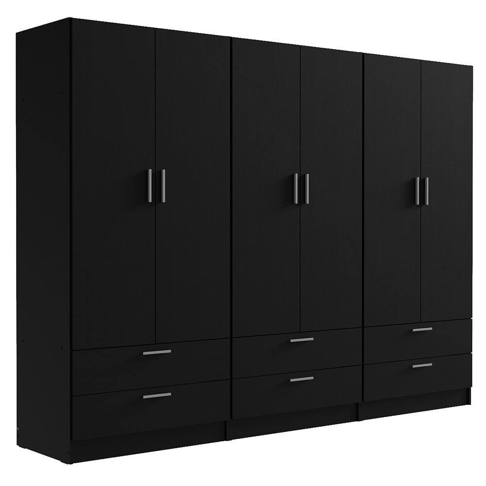 Madesa - 6 Doors 6 Drawers Wardrobe with Shelves and Hanging Space 94"L - Black | Best Buy U.S.