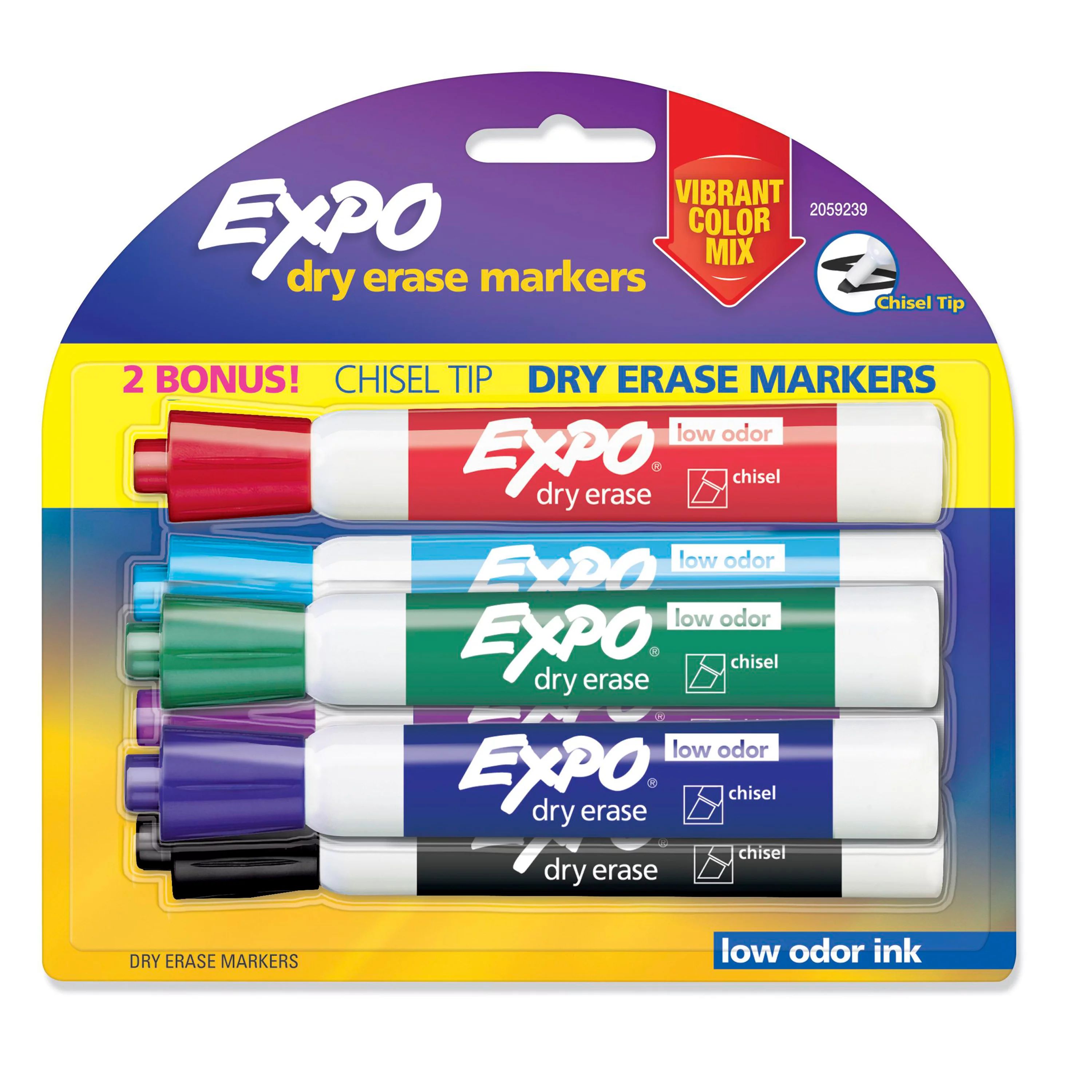 EXPO Low Odor Dry Erase Markers, Chisel Tip, Bold Colors, Includes 2 Bonus Markers, 6 Count | Walmart (US)