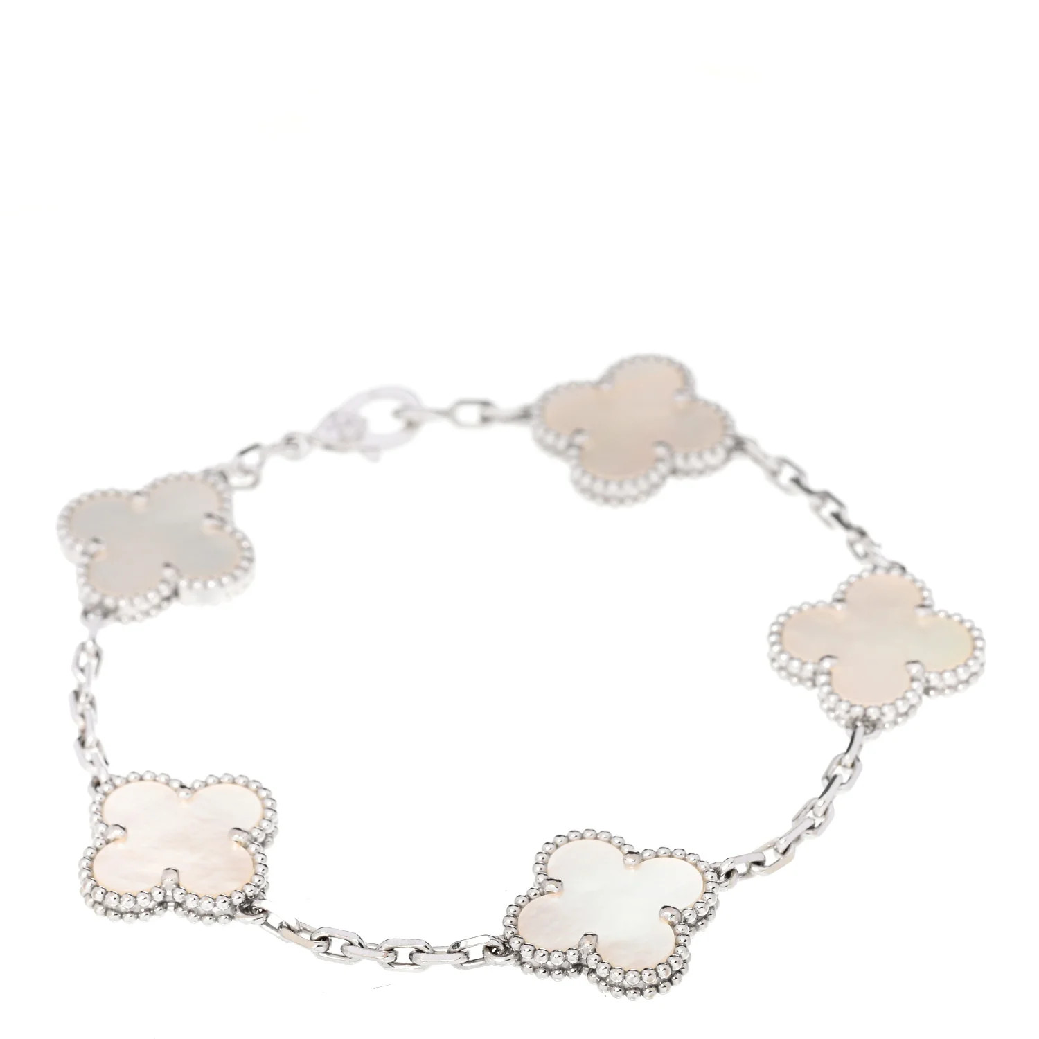 Van Cleef &amp; Arpels 18K White Gold Mother of Pearl 5 Motifs Vintage Alhambra Bracelet 1743669 | FASHIONPHILE (US)