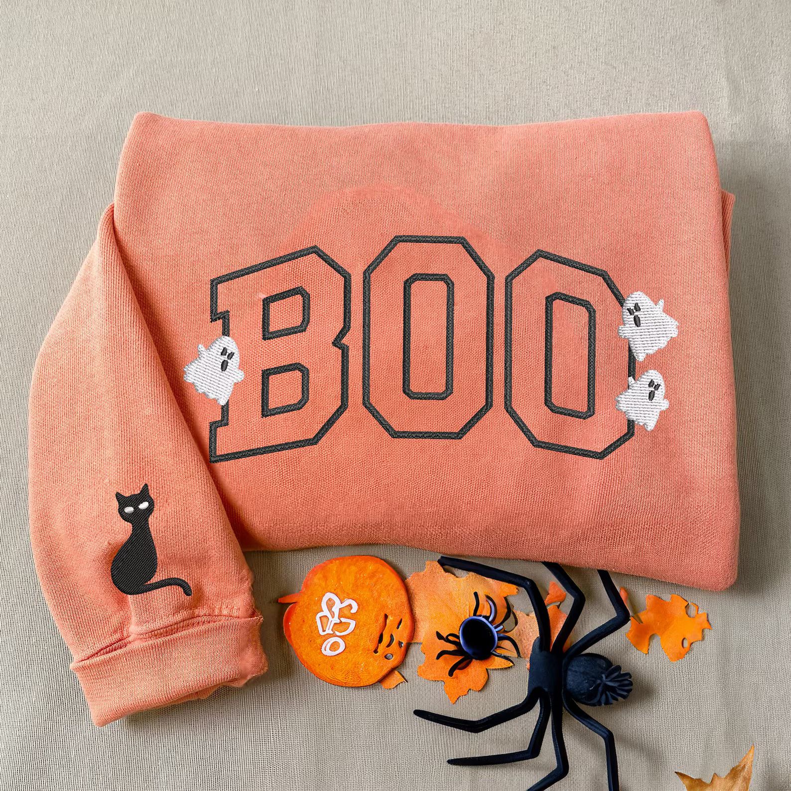 Comfort Color Boo Ghost Embroidered Sweatshirt, Custom Halloween Embroidery Shirt, Spooky Season,... | Etsy (US)