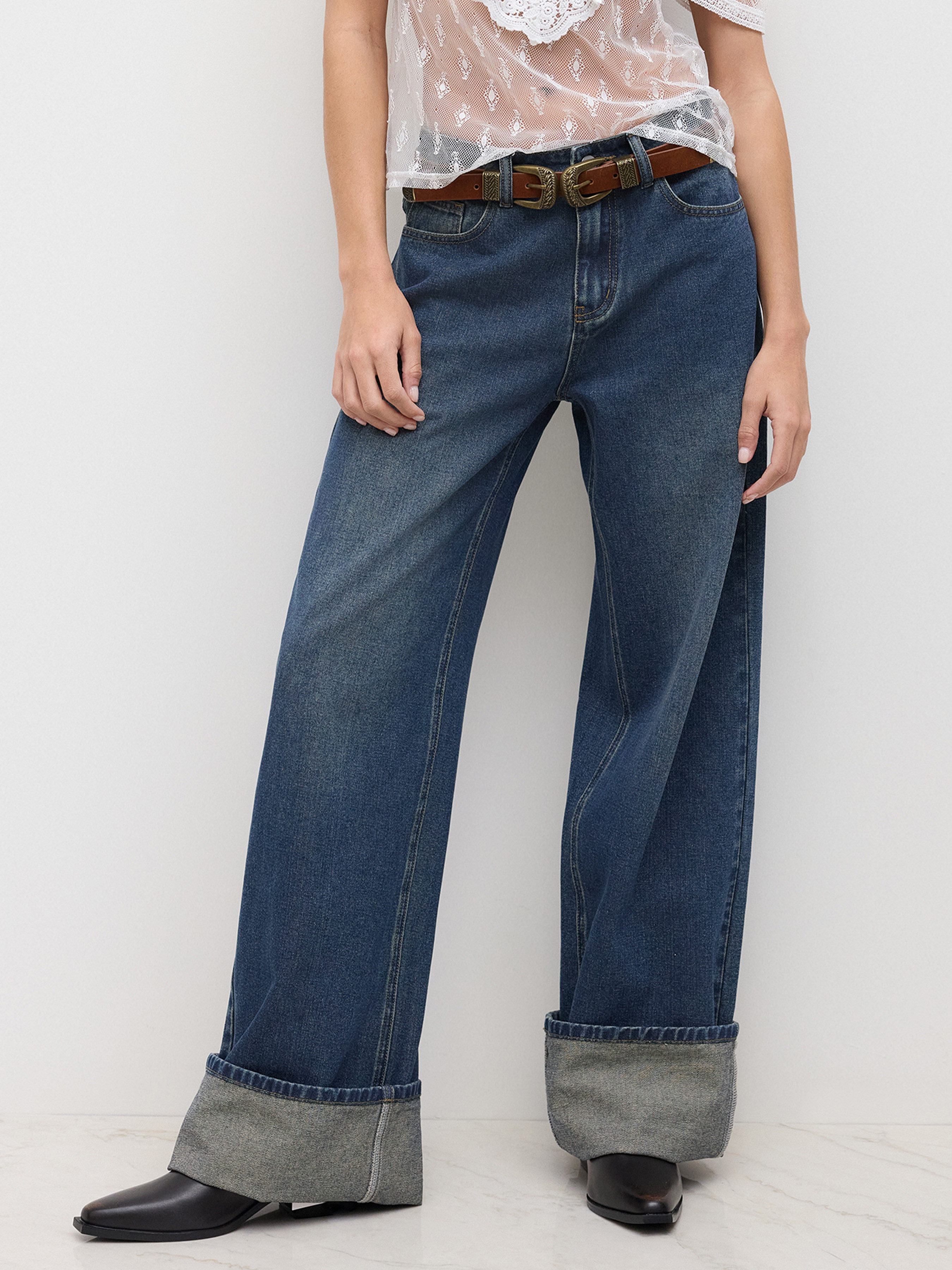 Denim Cider Denim Low Rise Roll Hem Baggy Jeans For Work | Cider