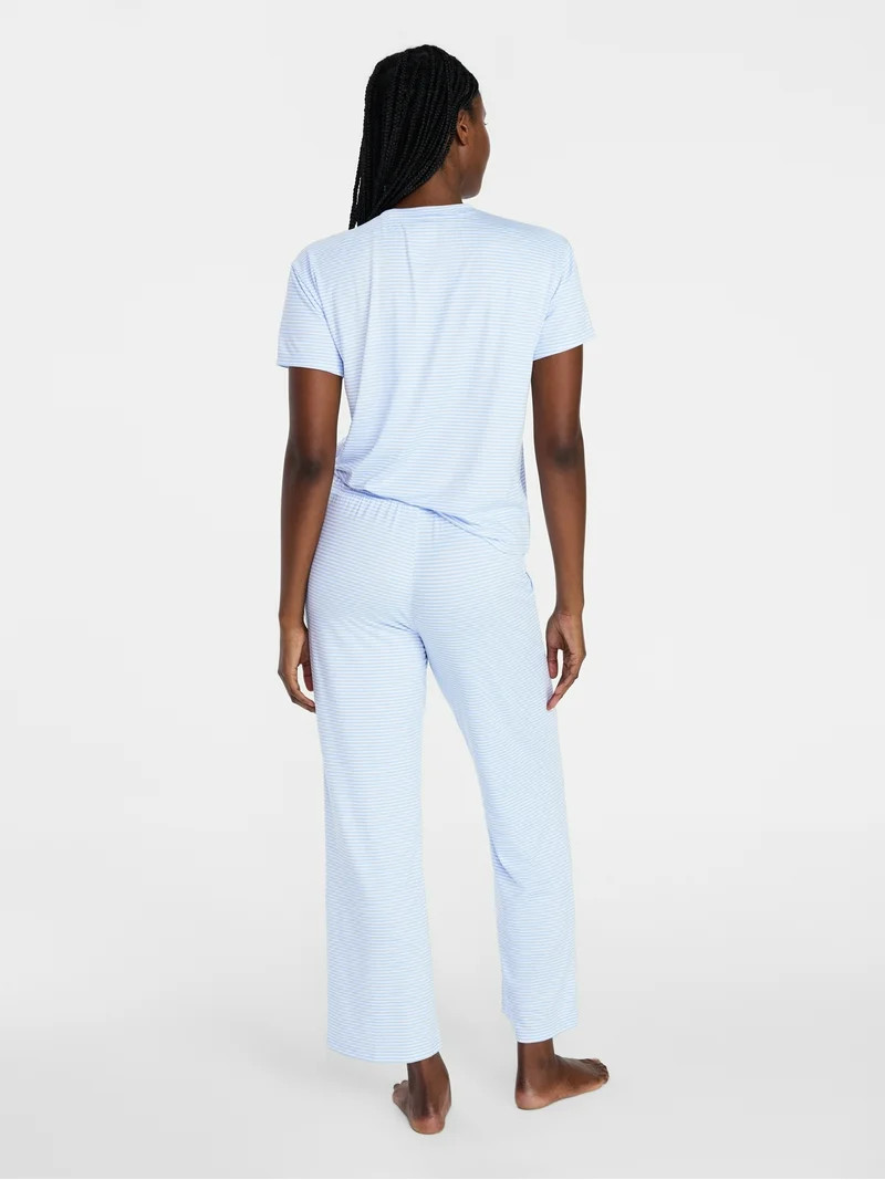 Joyspun Women's Dreamy Soft Collection Short Sleeve Sleep Top and Open Leg Pants Pajama Set, 2-Pi... | Walmart (US)