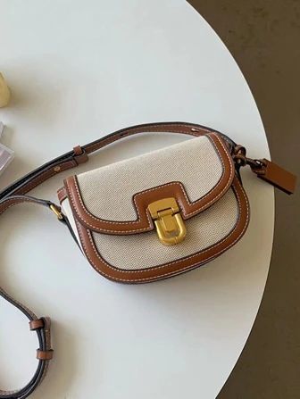 Metal Decor Saddle Bag Contrast Binding Flap | SHEIN