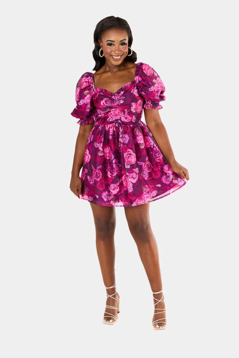 BuddyLove | Colby Puff Sleeve Mini Dress | Grape | BuddyLove