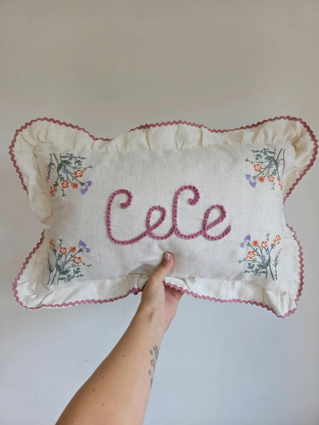 Personalized Embroidered Name Cushion: Floral Ruffle Nursery Decor | Etsy (US)