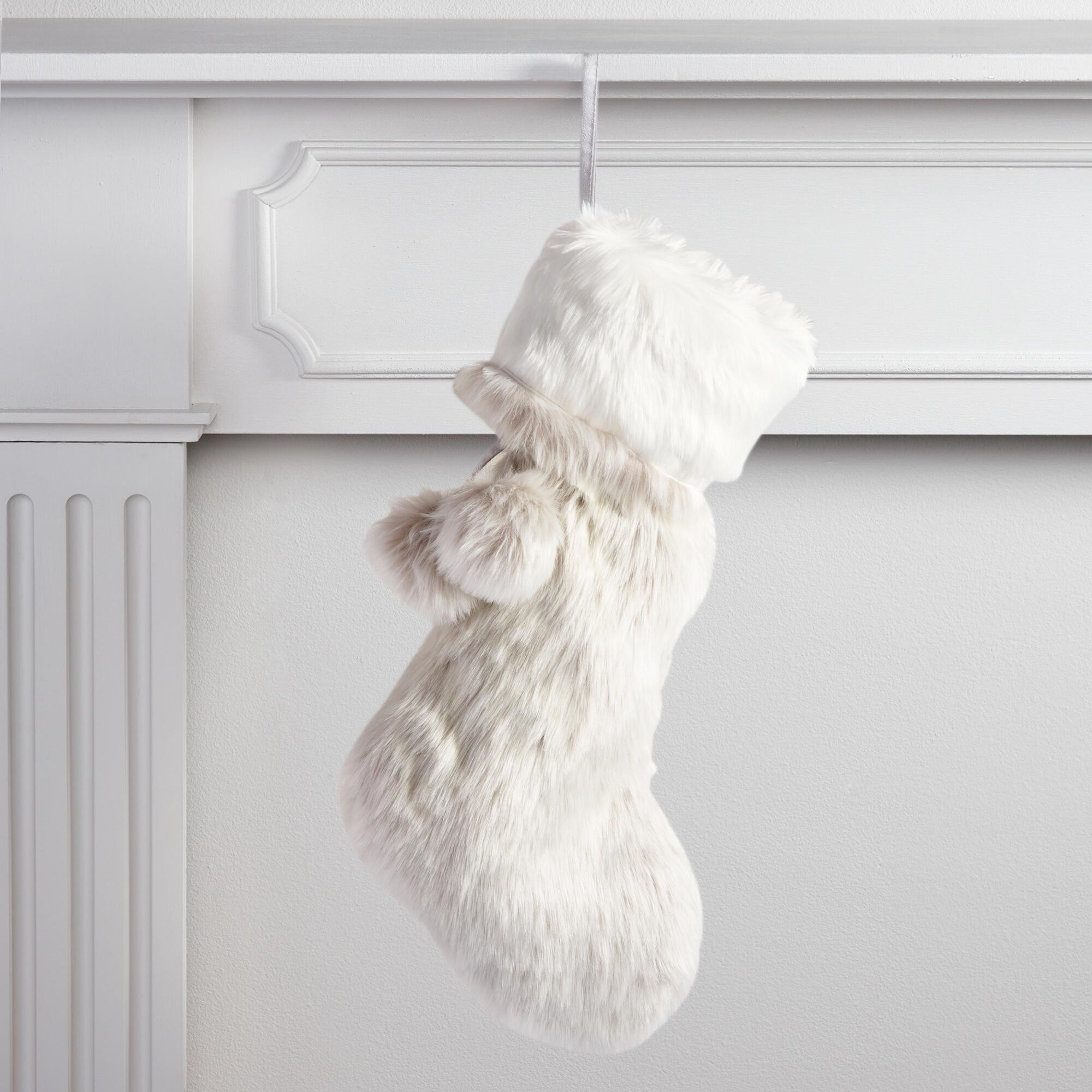 Gray and White Faux Fur Stocking | World Market