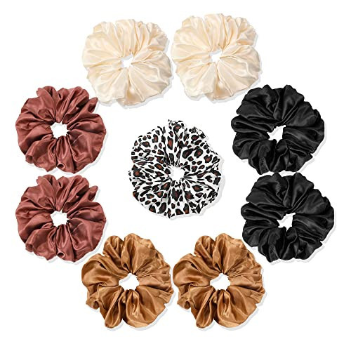 Scrunchies Hair Ties Elastics Bands Ponytail Holder Pack of Neutral Scrubchy Hair Accessories Women Girls (Big, 4 Color Mixed3) | Amazon (US)