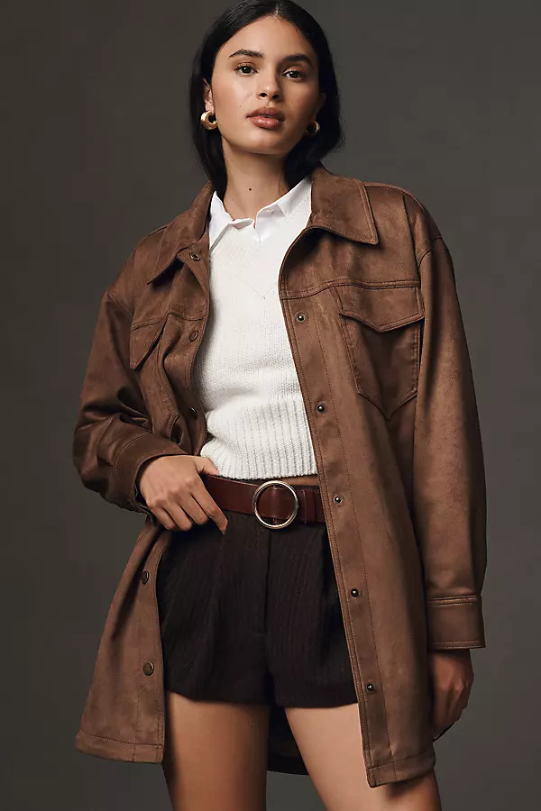 The Tillie Relaxed Faux-Suede Shacket by Pilcro | Anthropologie (US)