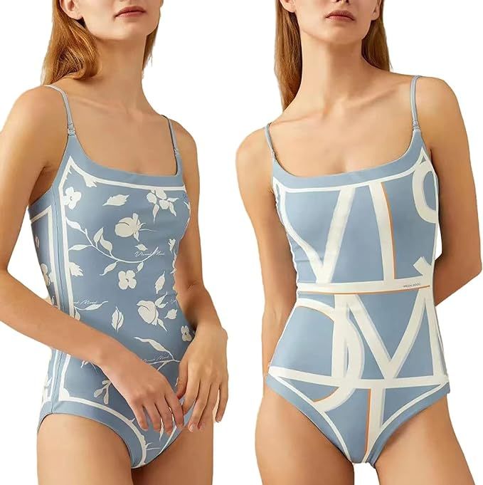 Women's One Piece Swimsuit Floral Print Bathing Suit Tummy Control Reversible Tie Shoulder Swimmi... | Amazon (US)
