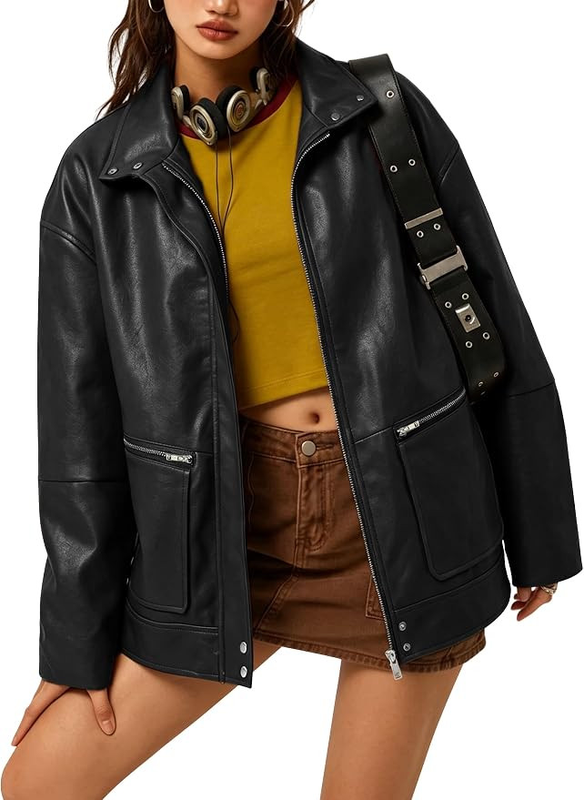 Leather Jacket Women Faux Bomber Cropped Coat 2026 Fall & Winter Outfits | Amazon (US)