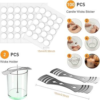 100 Pcs Cotton Candle Wick 8'',Wicks Coated with Paraffin Wax, 100PCS Candle Wick Stickers and 2P... | Amazon (US)
