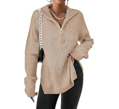 Women's Fashion 2023 Fall Quarter Zip Pullover Long Sleeve Oversized Knit Sweater Tops | Amazon (US)