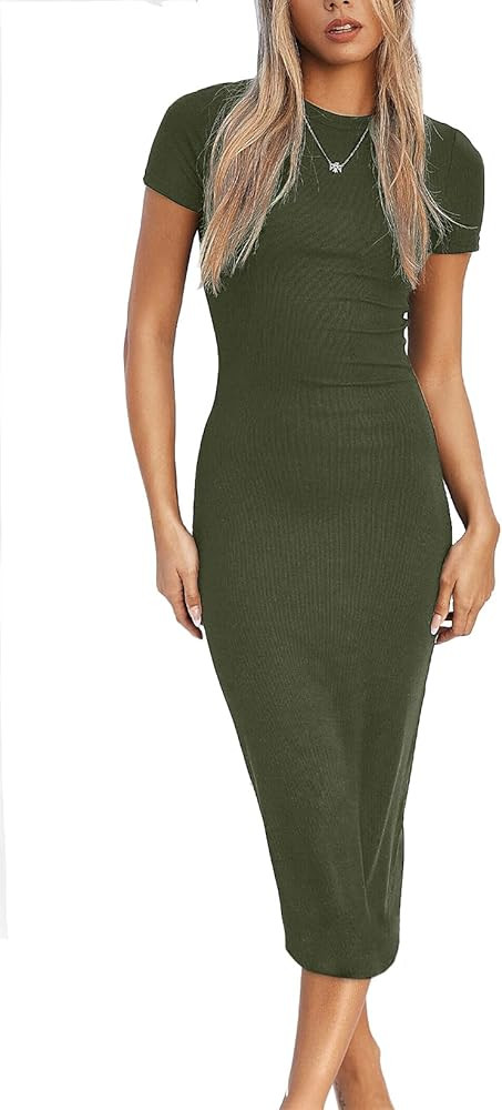 REVETRO Womens Dresses Summer Short Sleeve Midi Dress Wedding Party Fitted Bodycon Pencil Dresses... | Amazon (CA)
