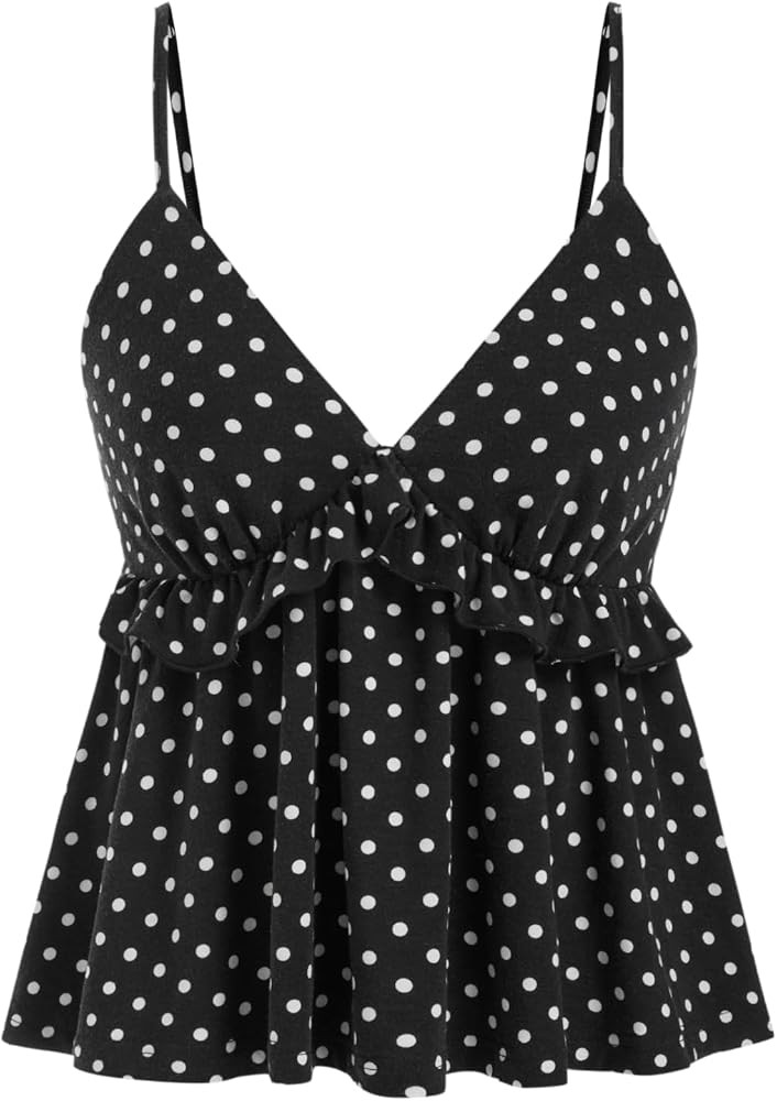 CIDER Polka Dot Babydoll Tops for Women Cute V Neck Sleeveless Going Out Tops Flowy Crop Tank Top... | Amazon (US)
