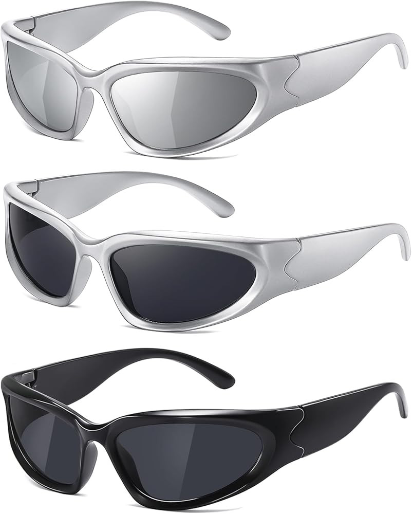 JASPIN Y2K Wrap Around Sunglasses for Women Men Sliver Oval Fashion Trendy Sport Shades UV400 Eye... | Amazon (US)