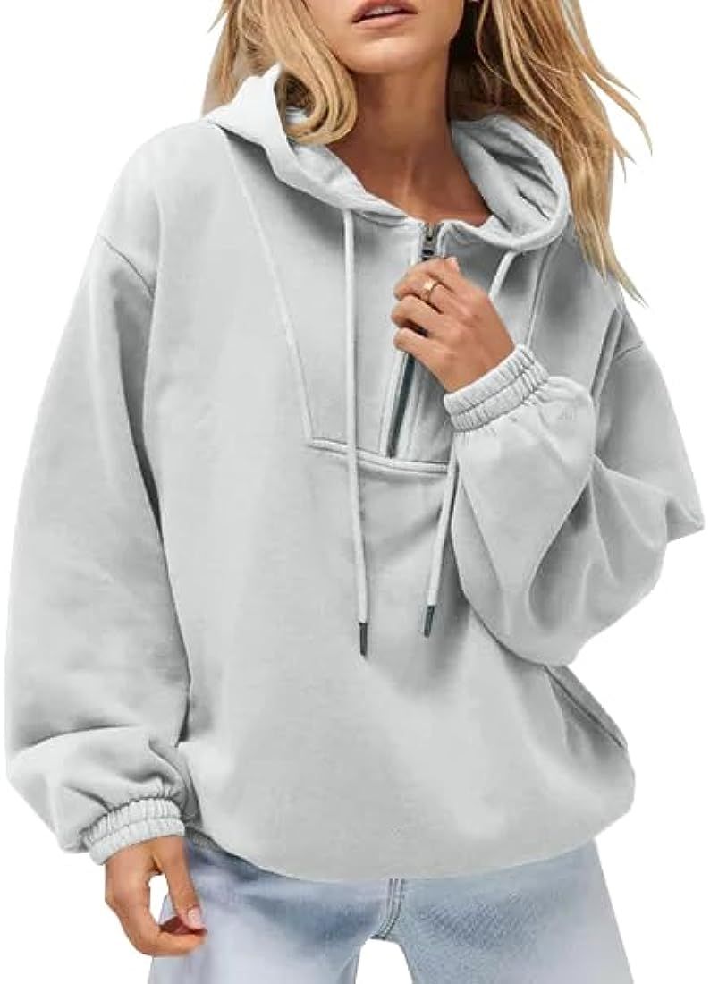 Women's Half Zip Cropped Hoodies Long Sleeve Trendy Fall Jacket Oversized Sweatshirts Y2K Zipper ... | Amazon (US)