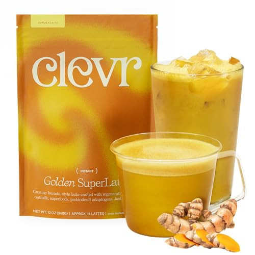 Clevr Blends Turmeric Powder, Golden Milk Instant Latte Mix, Superfood Powder with Oat Milk, Lions Mane, Reishi Mushroom, Organic Spices, Coconut Cream, Ashwagandha, Serve Hot or Iced, 14 Servings | Amazon (US)