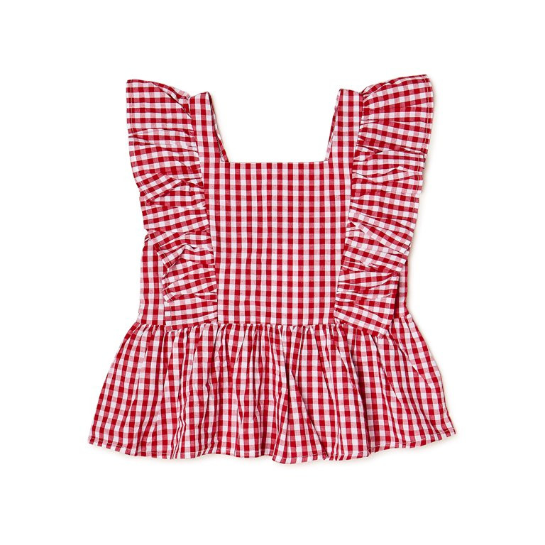 Wonder Nation Girls Ruffle Sleeve Babydoll Woven Top, Sizes 4-18 & Plus | Walmart (US)