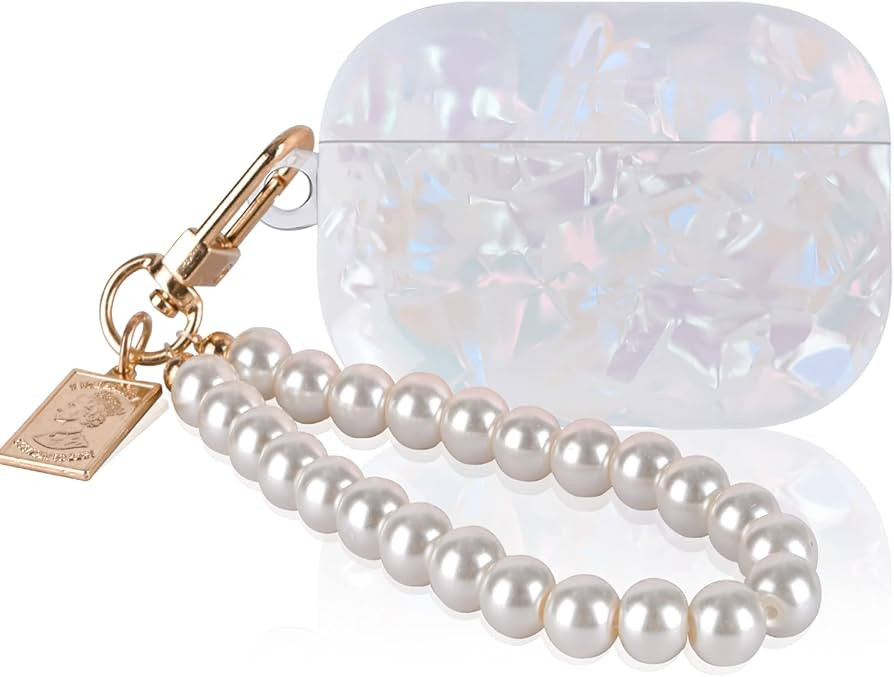 Cute Glitter Case Compatible for Airpod Pro 2 2022 with White Pearl Wrist Keychain Colorful Spark... | Amazon (US)