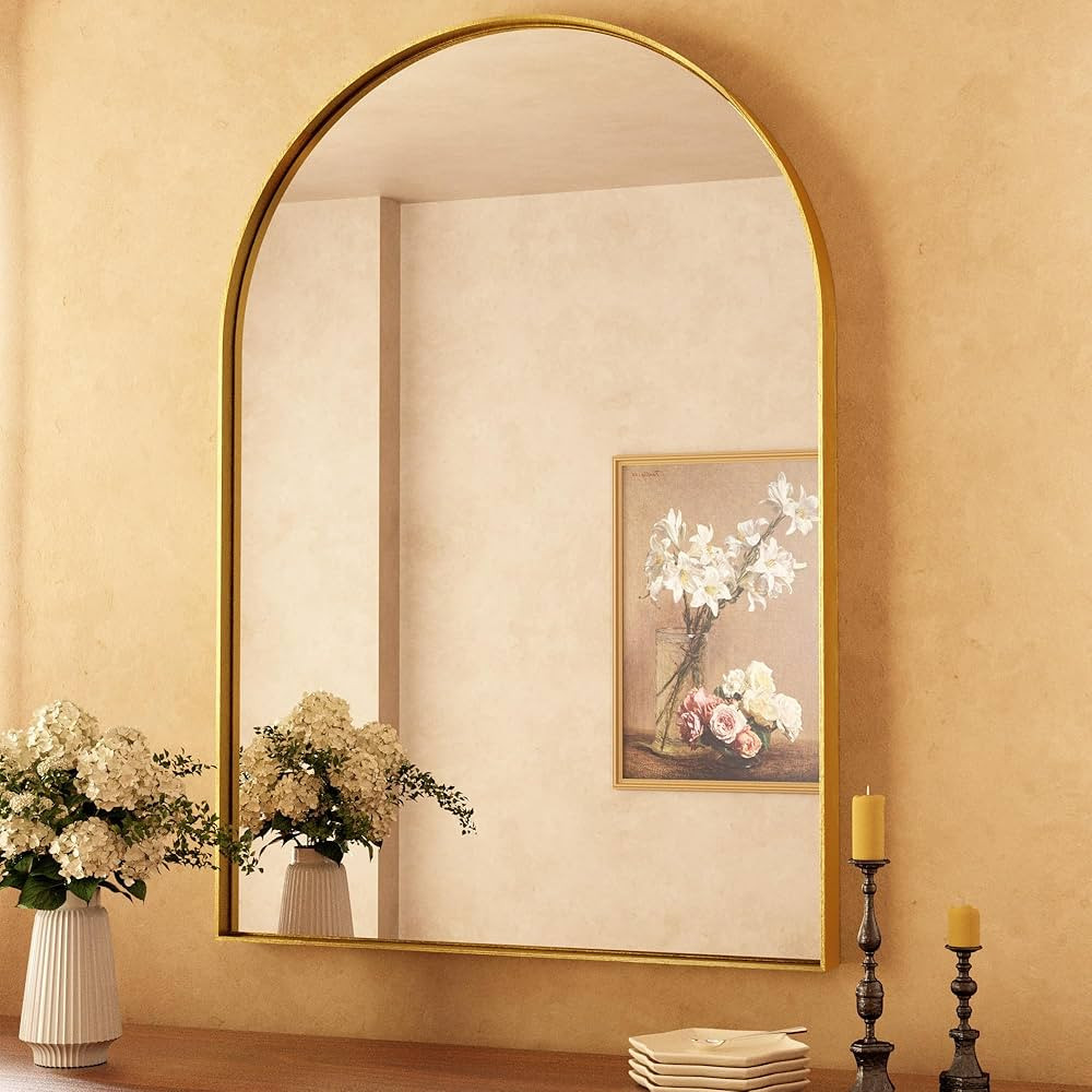 TETOTE Gold Arched Bathroom Mirror, 26 x 38 Brushed Gold Metal Framed Arch Mirror Wall Mounted, S... | Amazon (US)