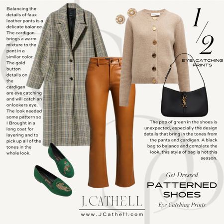 Faux leather pants are so big this fall, it looks especially great with this camel cardigan with big gold buttons. These Kate space flats are the perfect pop if green.

#LTKstyletip #LTKshoecrush #LTKitbag